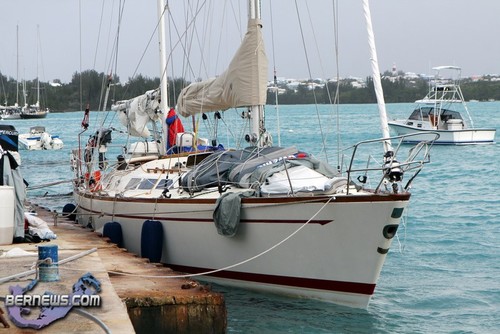 Yacht Riot after being helped into port safely ©  SW